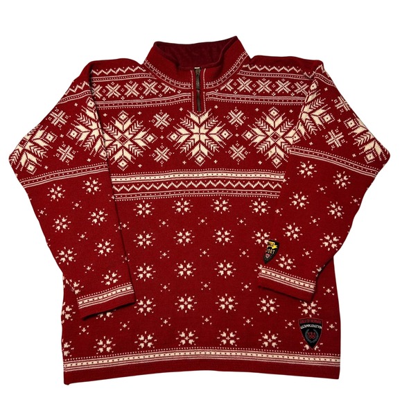 Dale of Norway Other - Dale of Norway US Olympic Collection Red Wool Nordic Snowflake Quarter Zip Small